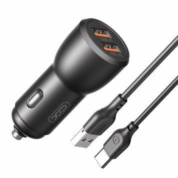 Автомобільний зарядний пристрій XO CC55 QC18W+USB12W + Type-C кабель чорний LIDO:10710 фото